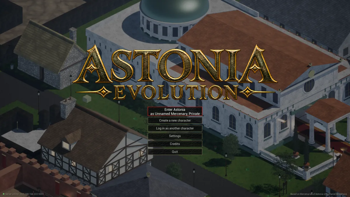 The Astonia: Evolution title screen over Aston